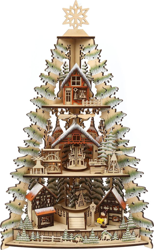 3D Eck-Lichterspitze Holzschnitt als Tannenbaum aus Holz Produktbild 