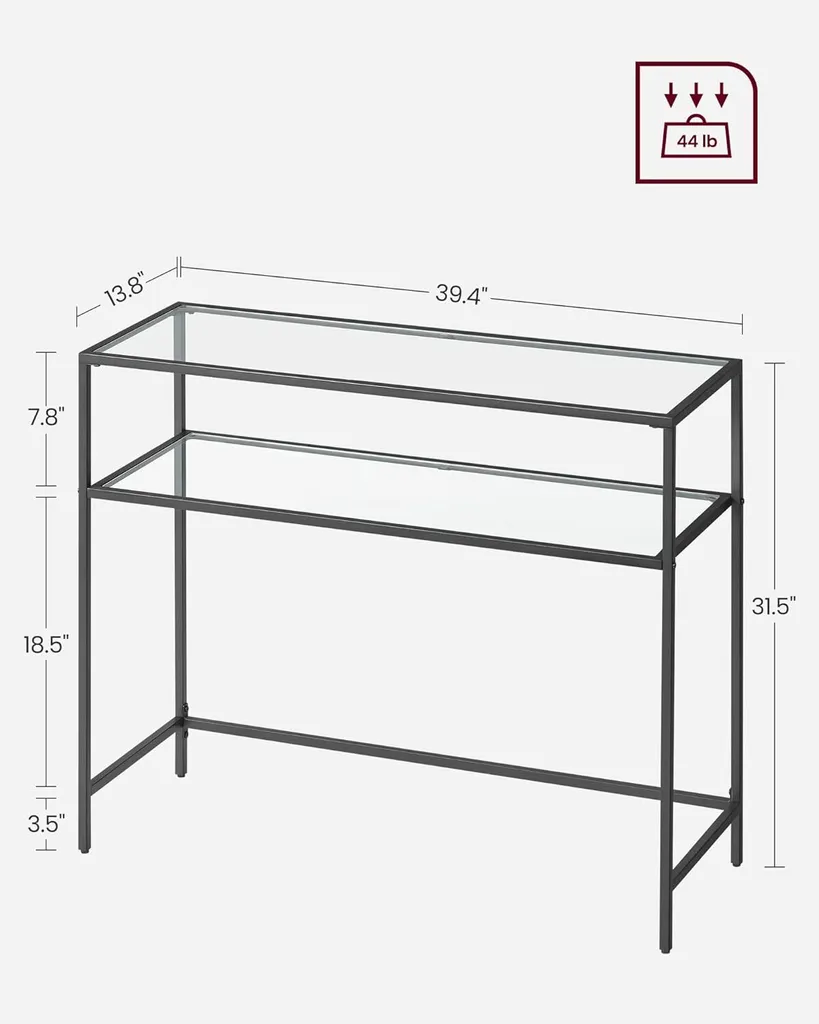 Console Stable pour Sols Irréguliers avec Plateau Verre et Pieds Ajustables