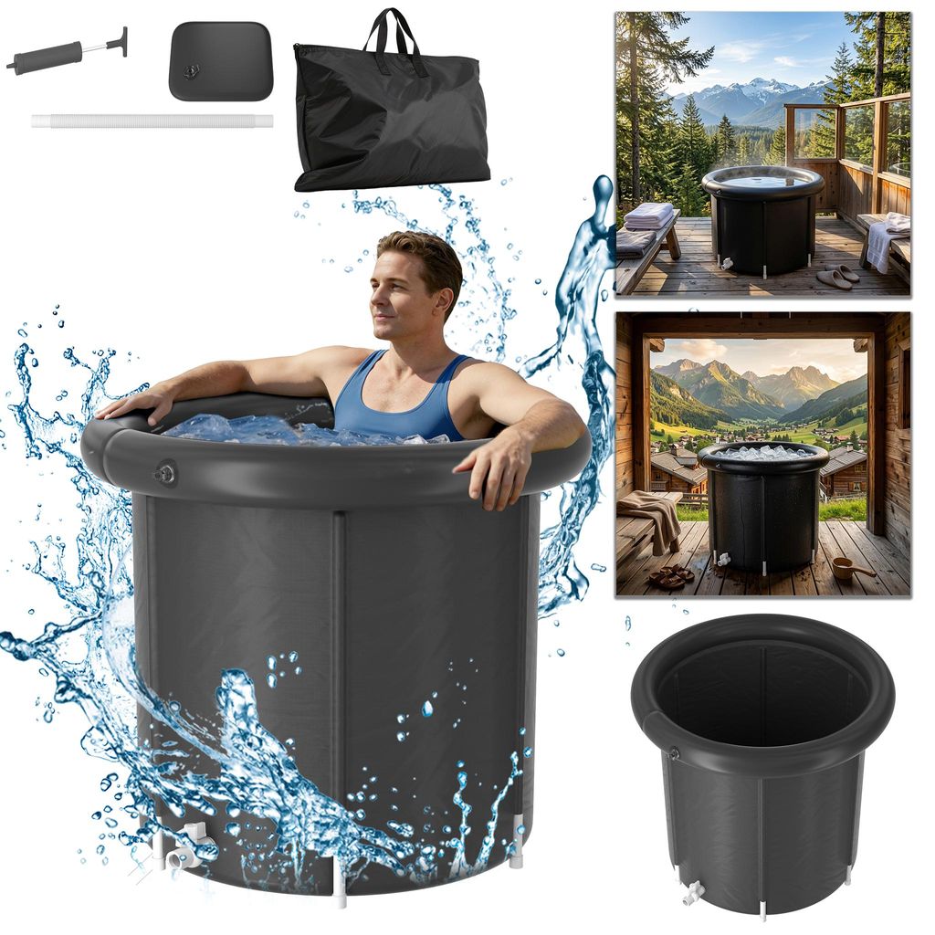 YRHome Komfortable Eisbadewanne, Kältetherapie Tonne mit Sitzkissen und Staubabdeckung für Zuhause
