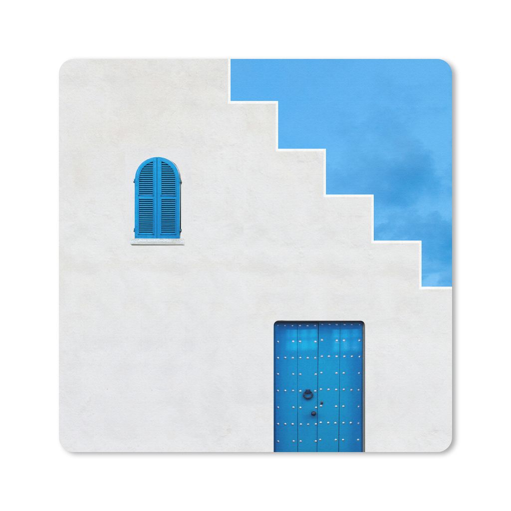 MuchoWow Mauspad Mousepad Haus - Blau - Weiß - Tür 30x30 cm - Mousepads - Maus Mat - Pad - Mausunterlage - Gaming