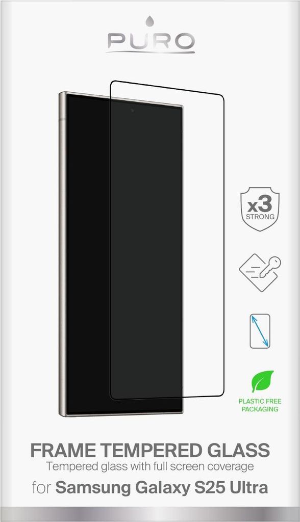 Puro Frame Tempered Glass mit schwarzem Rahmen für Samsung Galaxy S25 Ultra
