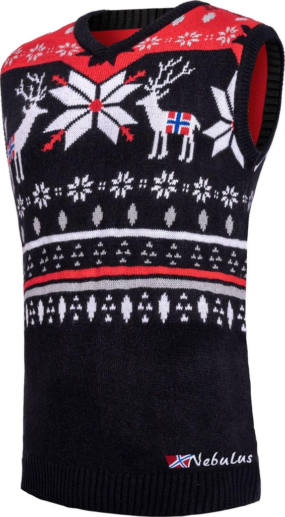 Nebulus Norweger Pullunder SLEEVER Herren, warmer Pullunder, schicker Pullunder im Norweger-Style, P6302 - Herren, schwarz-rot, S