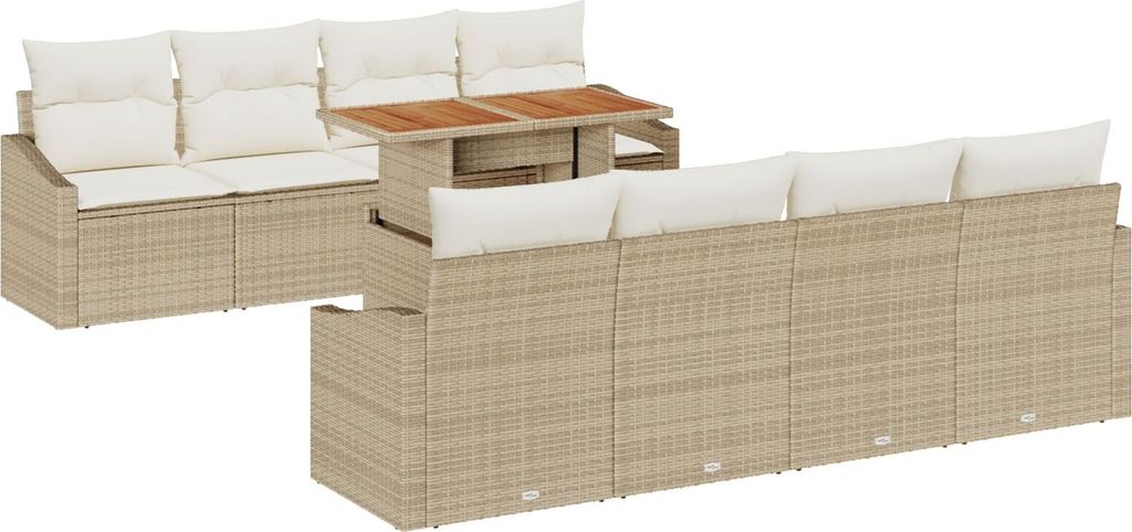 Möbel 9-teiliges Garten Essgruppe Set mit Kissen Beige Poly Rattan Akazie - Gartensofas 3349812