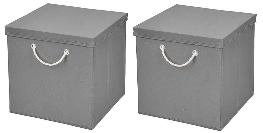 CM3 2 Stück Dunkelgrau Faltbox 30 x 30 x 30 cm Aufbewahrungsbox faltbar mit Kordel und mit Deckel 
