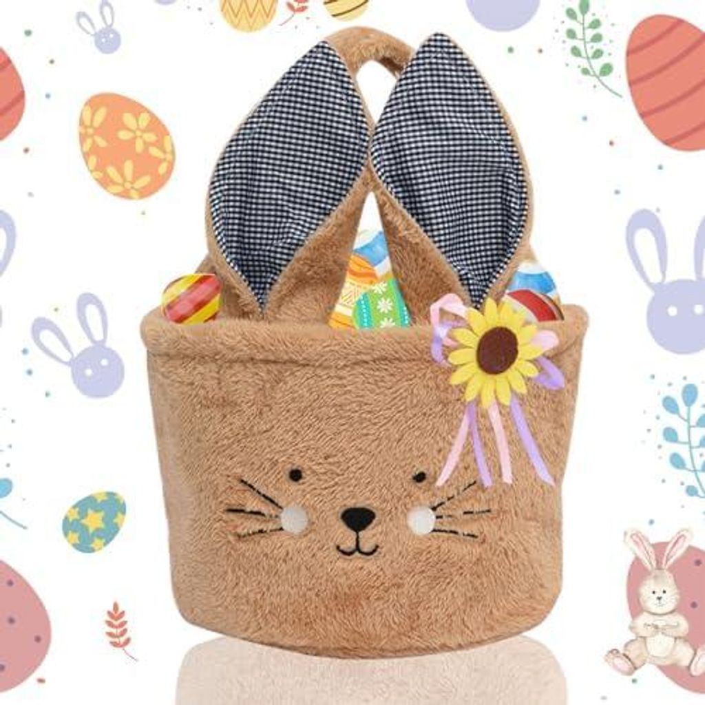 Recitem Tierisch süßer Osterkorb - Osterhase Plüschkorb zum Befüllen und Verschenken als frühlingshafte Osterdeko und Geschenkidee für EIN bl...