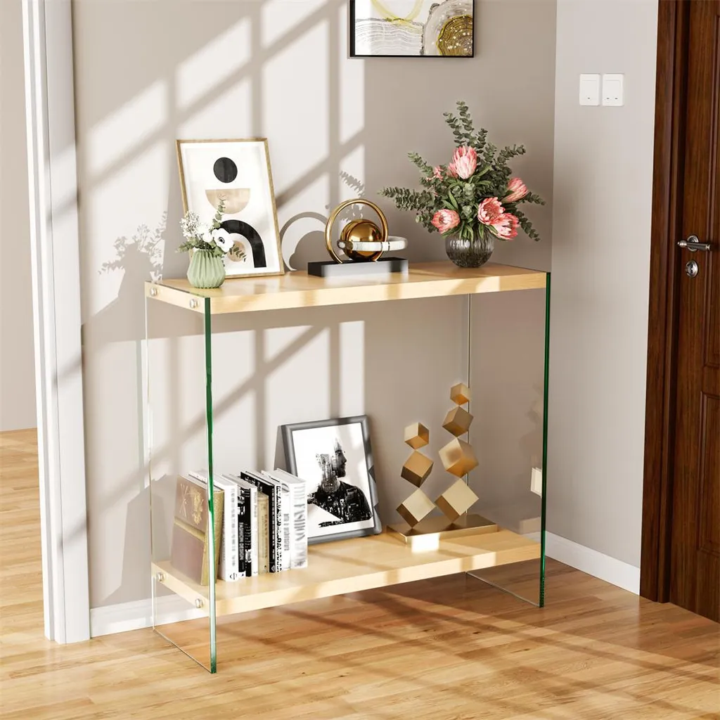 Console en verre trempé robuste 80cm avec structure métallique renforcée - 2
