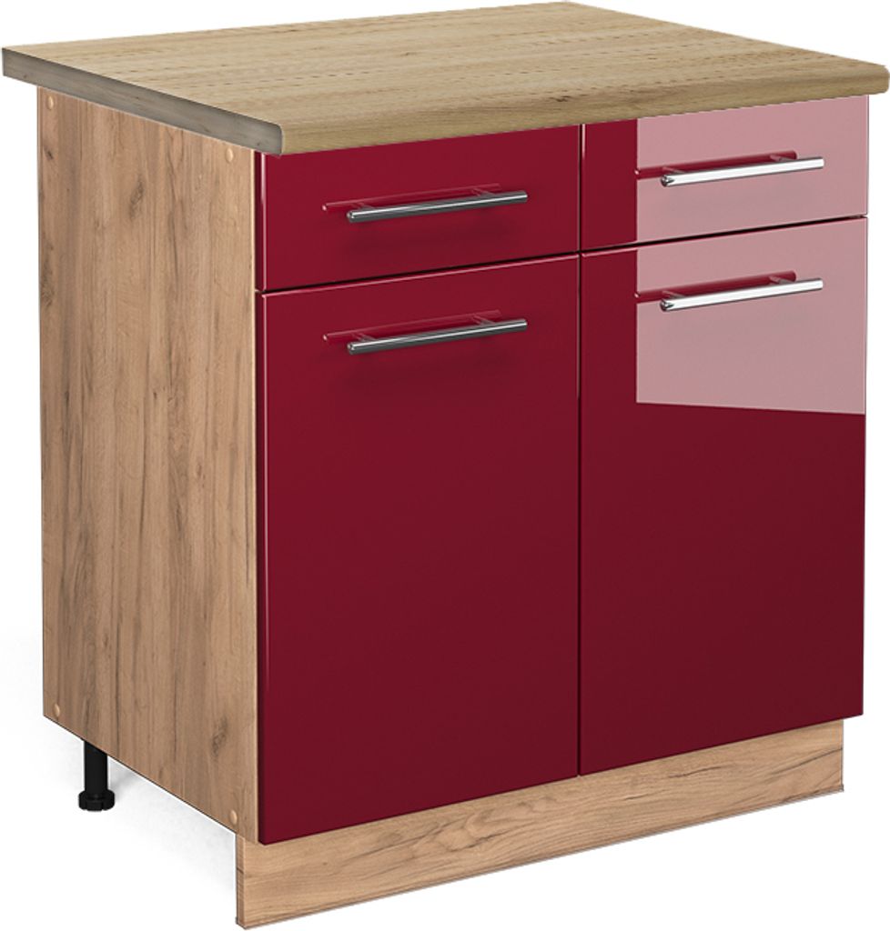 Küchenunterschrank Vicco Fame-Line Bordeaux Hochglanz 80 cm , AP Eiche, Model 45996