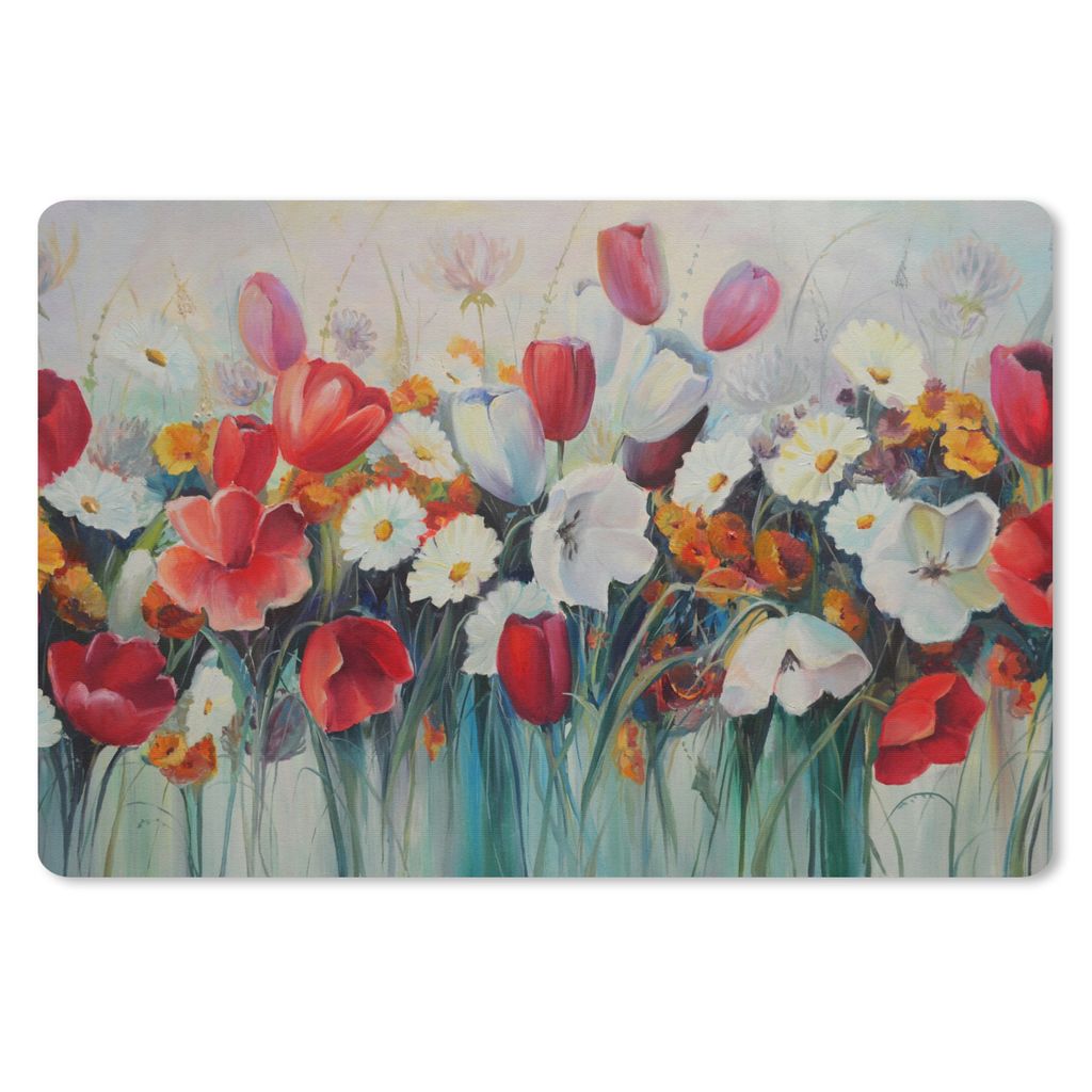 MuchoWow Schreibtischunterlage Malerei - Ölgemälde - Blumen 60x40 cm - XXL Mauspad - Großes Mauspad