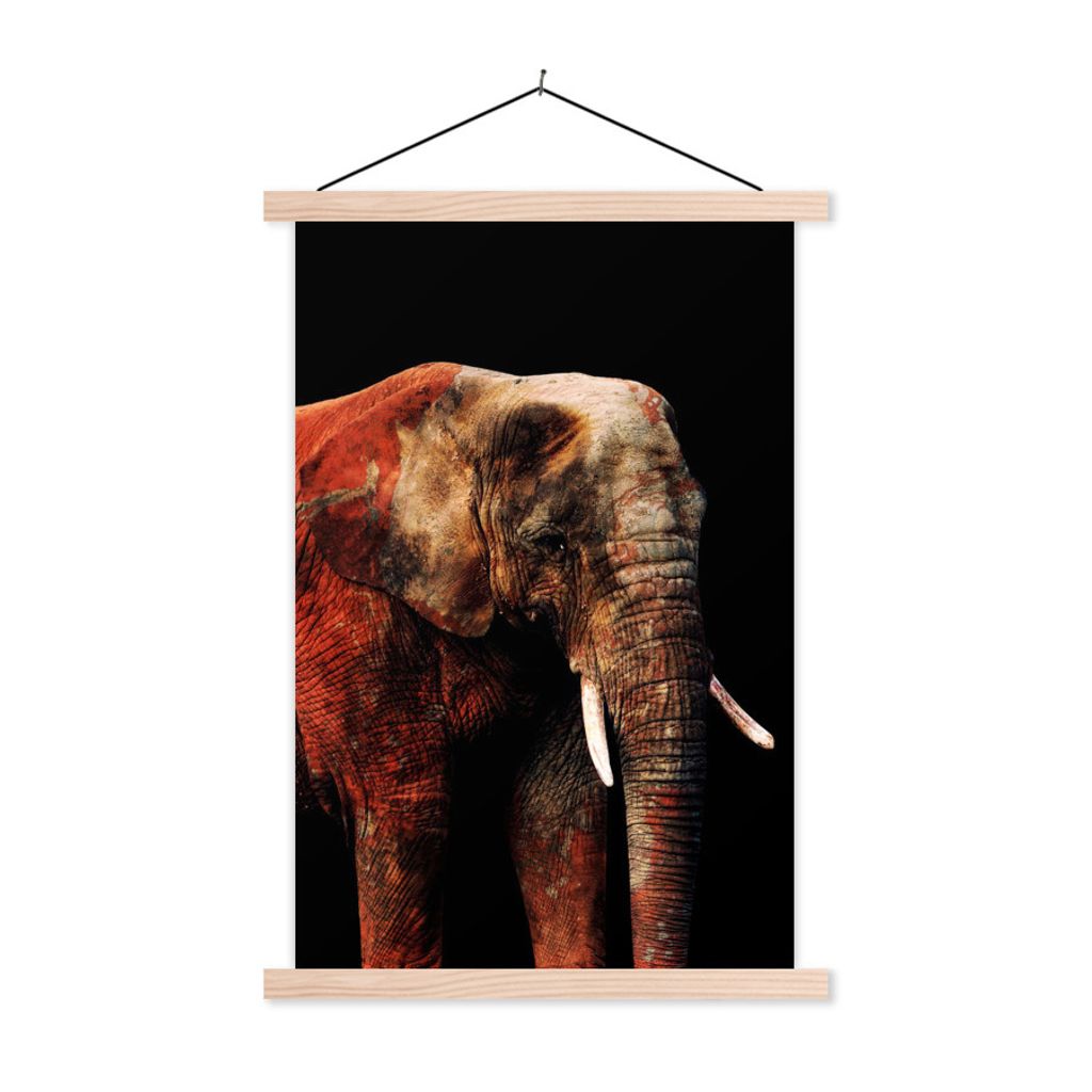 MuchoWow Textilposter Elefant - Tiere - Rot 40x60 cm mit holzfarbenen Rahmen - Poster