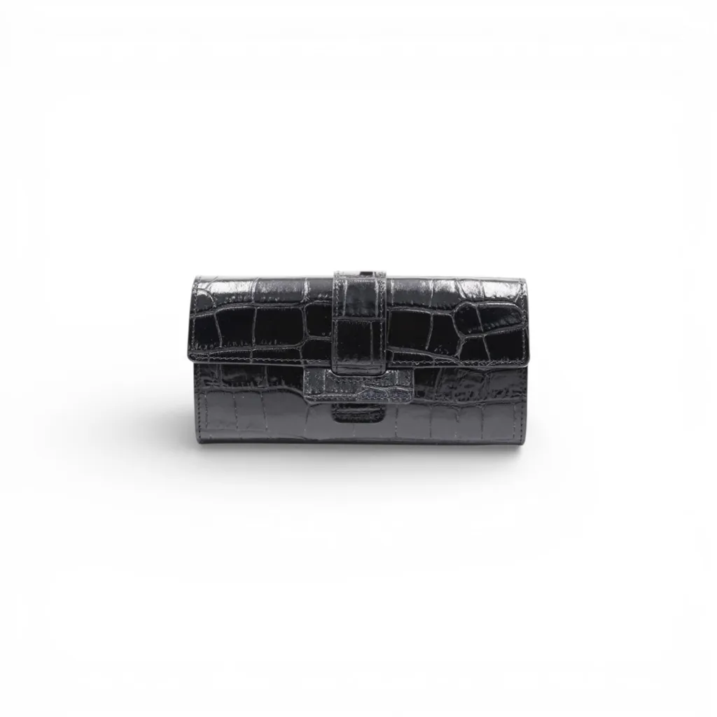 Cheval Firenze Portefeuille Dean Croc Noir en Cuir Façon Crocodile Chic