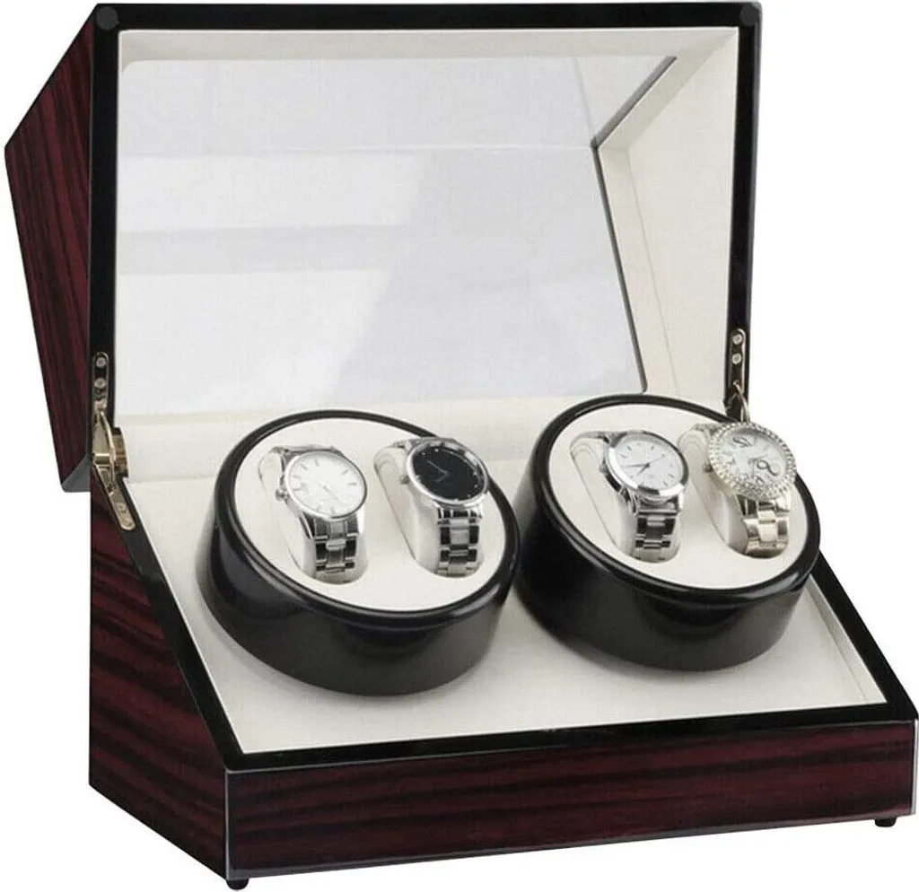 Vitrine Watch Winder en bois pour 4 montres automatiques et bijoux