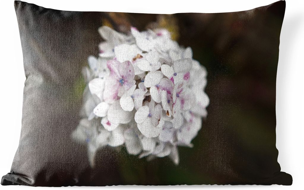 MuchoWow® Outdoor Kissen - Weiße Hortensie vor schwarzem Produktbild 