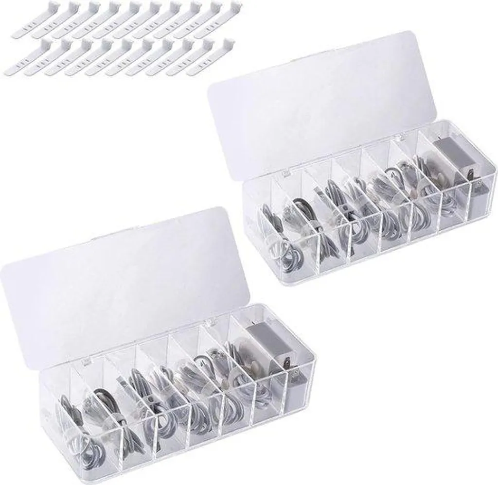 Organiseur de câbles et chargeurs de bureau - Boîte de rangement 14 cases