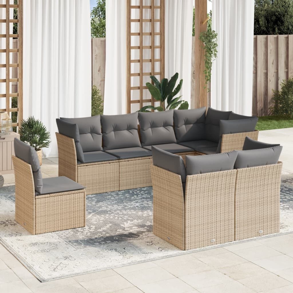 CLORIS 8-tlg. Garten-Sofagarnitur - mit Kissen - Beige Poly Rattan - Gartenmöbelgarnituren LL0000256066