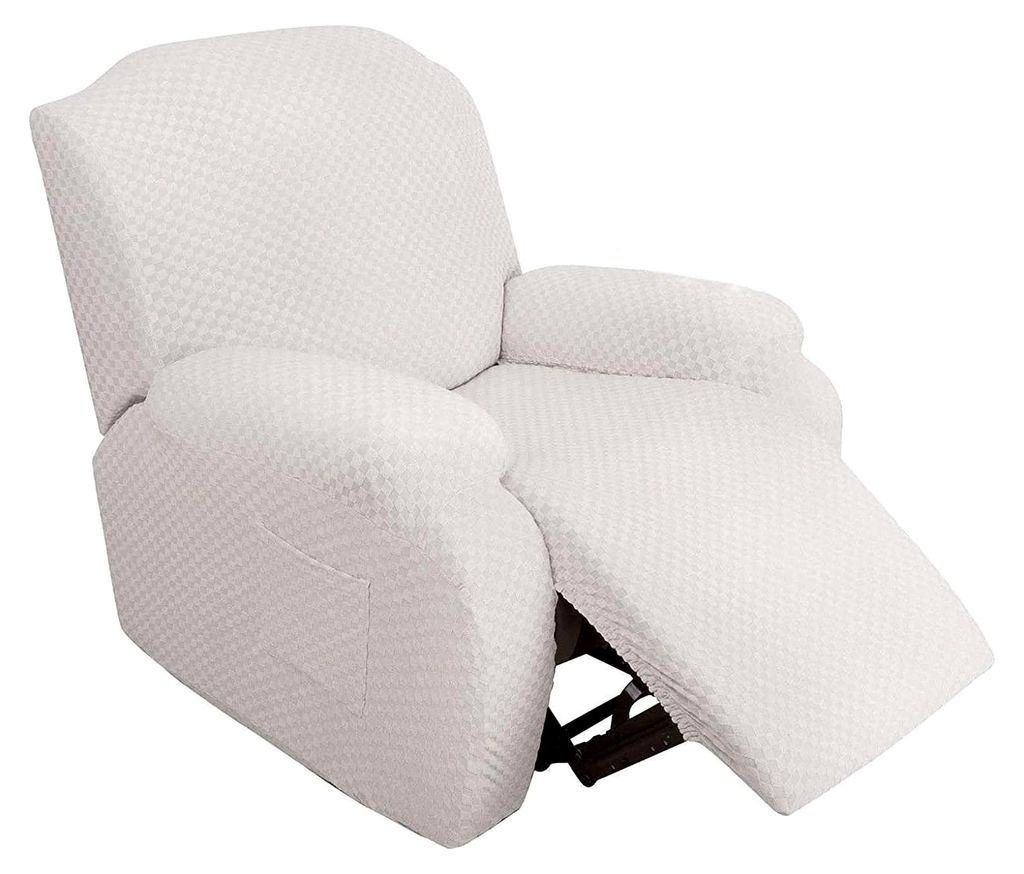 4 Stück 1-Sitz Recliner Bezug, Jacquard Ruhesessel Bezüge mit Seitentasche, rutschfest und waschbar, Möbelschutz für das Wohnzimmer - Weiß