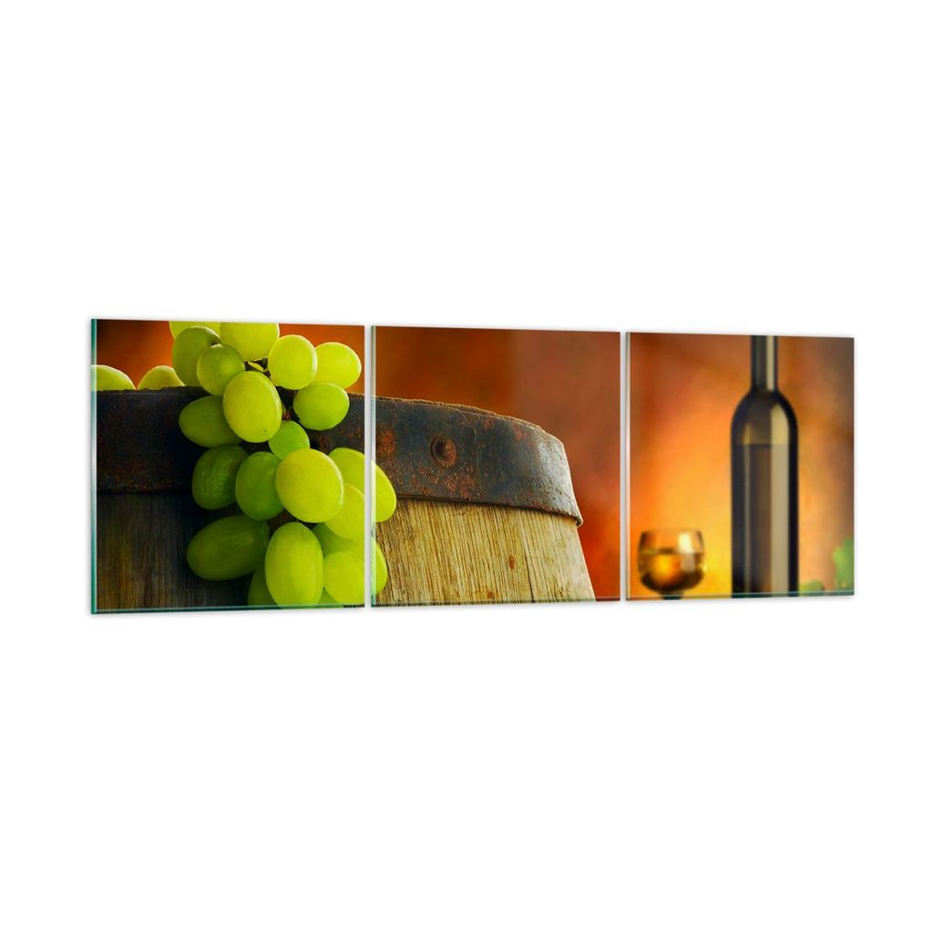 Bilder auf glas - Landwirtschaft Alkohol Fass Tasse - 90x30cm - Glasbilder - Wandbilder - Kunstdruck - zum Aufhängen bereit - Wanddekoration aus G...