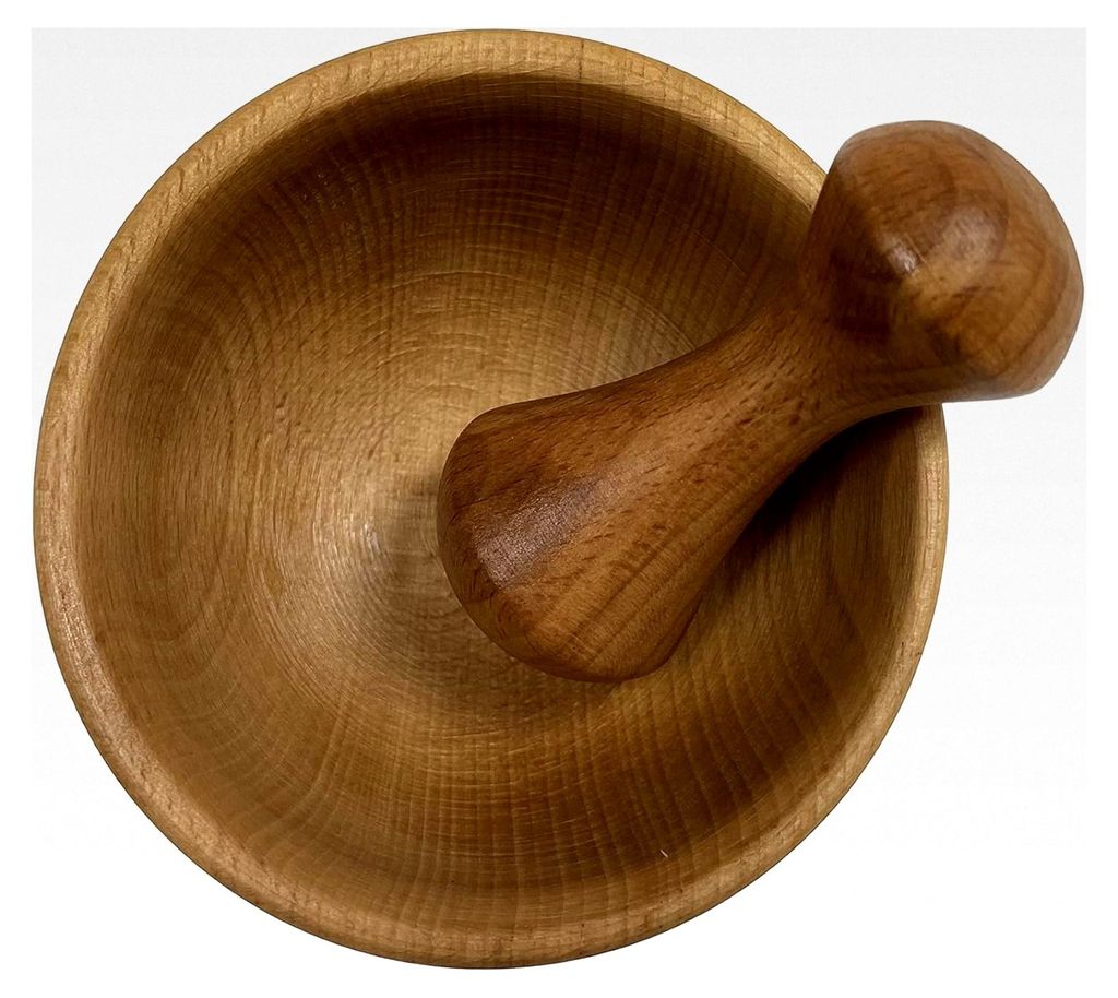 Holzmörser mit Stößel 10,5x5,5 cm | Robuster Buchenholz-Mörser im rustikalen Design | Küchenmörser zum Zerkleinern von Gewürzen und Kräutern