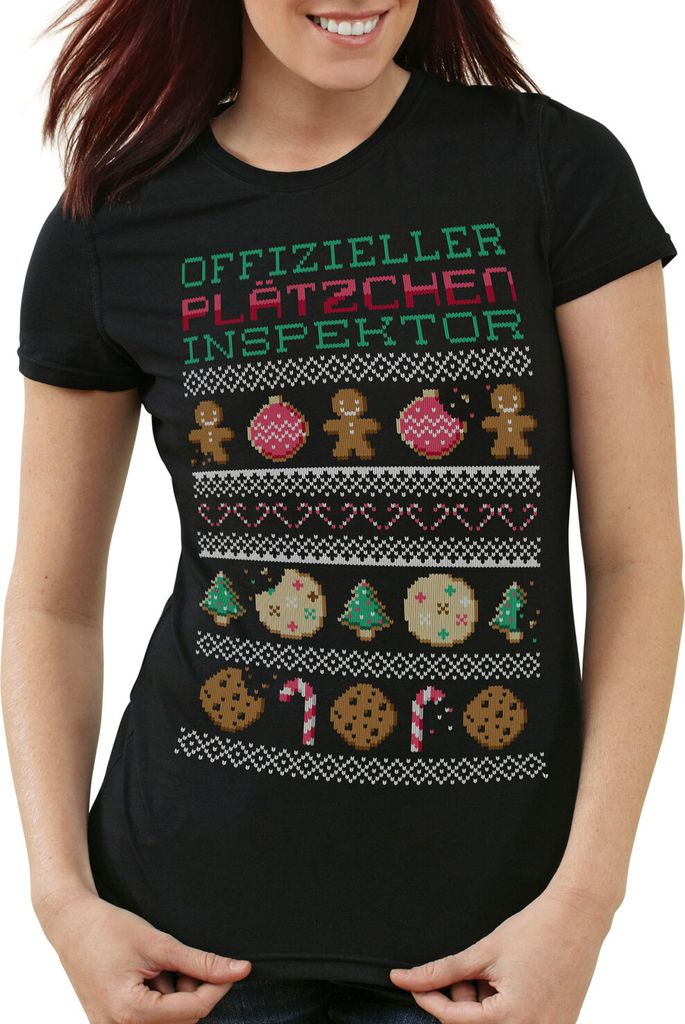 style3 Plätzchen Inspektor Ugly Sweater Damen T-Shirt weihnachtsmarkt pfefferkuchen x-mas pulli, Größe:2XL