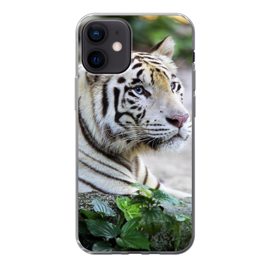MuchoWow Handyhülle Schutzhülle Hülle für iPhone 12 Tiger - Weiß - Sand Silikon Softcase Handy Hülle - Schutzhülle