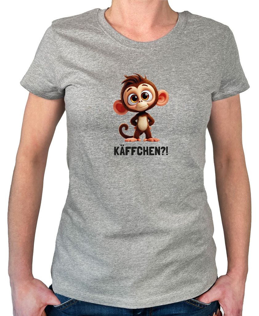 Huuraa Damen T-Shirt Käffchen? Affe Äffchen Meme XXL Sport Grey Bio Baumwolle Fairtrade Damenshirt Geschenkidee