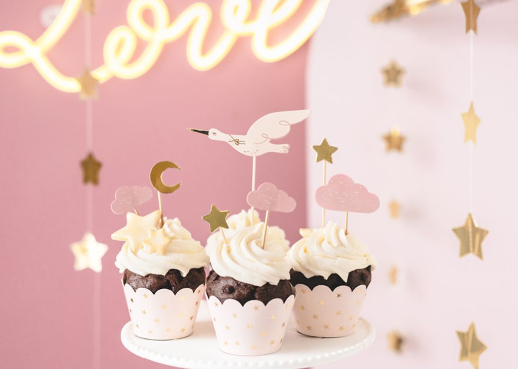 PartyDeco Dekorationen für Muffins Storch 11 12 cm Mix 1 Produktbild 