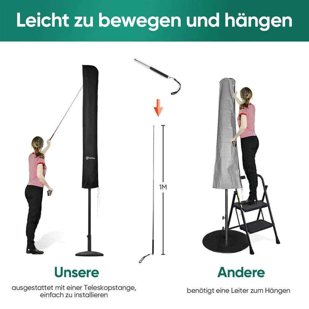 Housse Parasol Imperméable en Polyester Noir Résistant de Ø 300 cm - 6
