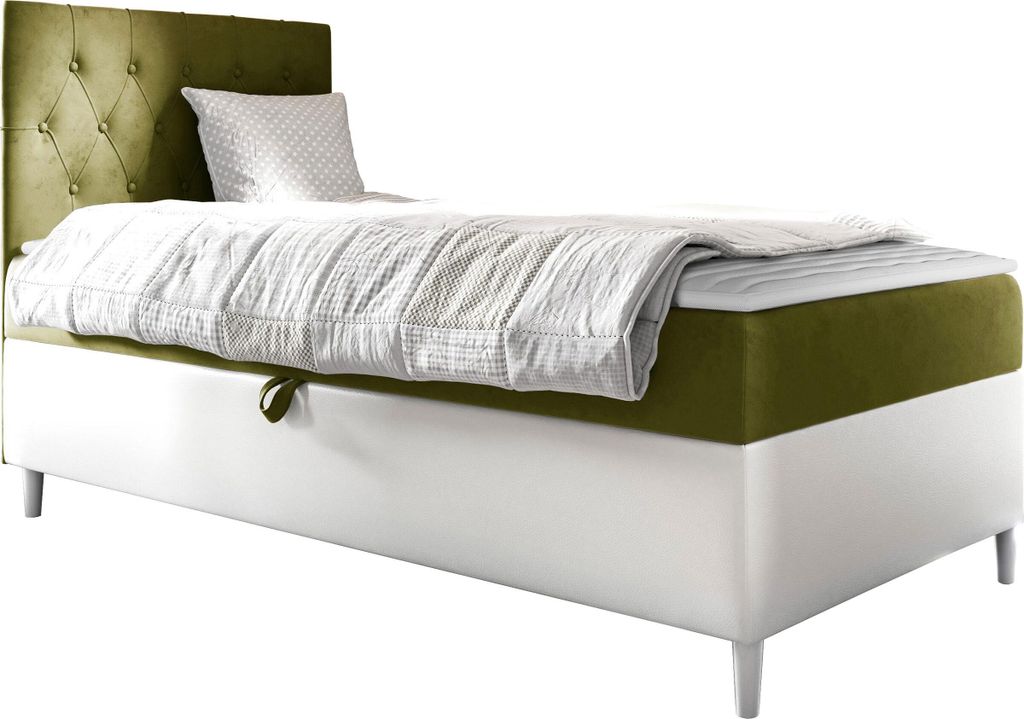 MIRJAN24 Boxspringbett Filip Junior 1 100x200, Einzelbett mit Bonellfederkern, Härtegrad - H3 (Farbe: Soft 017 + Fresh 12, Seite zum Öffnen des B...