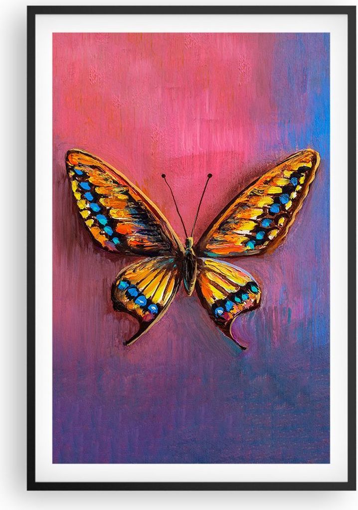 Gerahmtes Poster - Schwarzer Rahmen - Schmetterling bunt gemalt - 61x91,5 cm - Wand Bild - Wanddeko - Wandbilder - Kunstposter - Wandposter - Bilde...