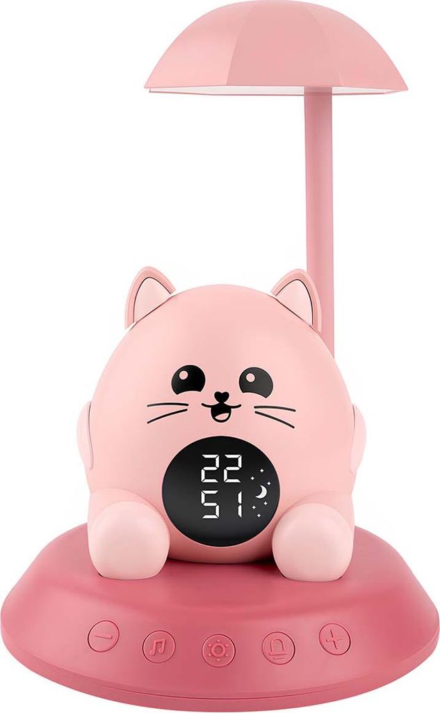 BigBen, Kinderwecker Katze LED Licht Musik Wecker Digitalanzeige, Rosa