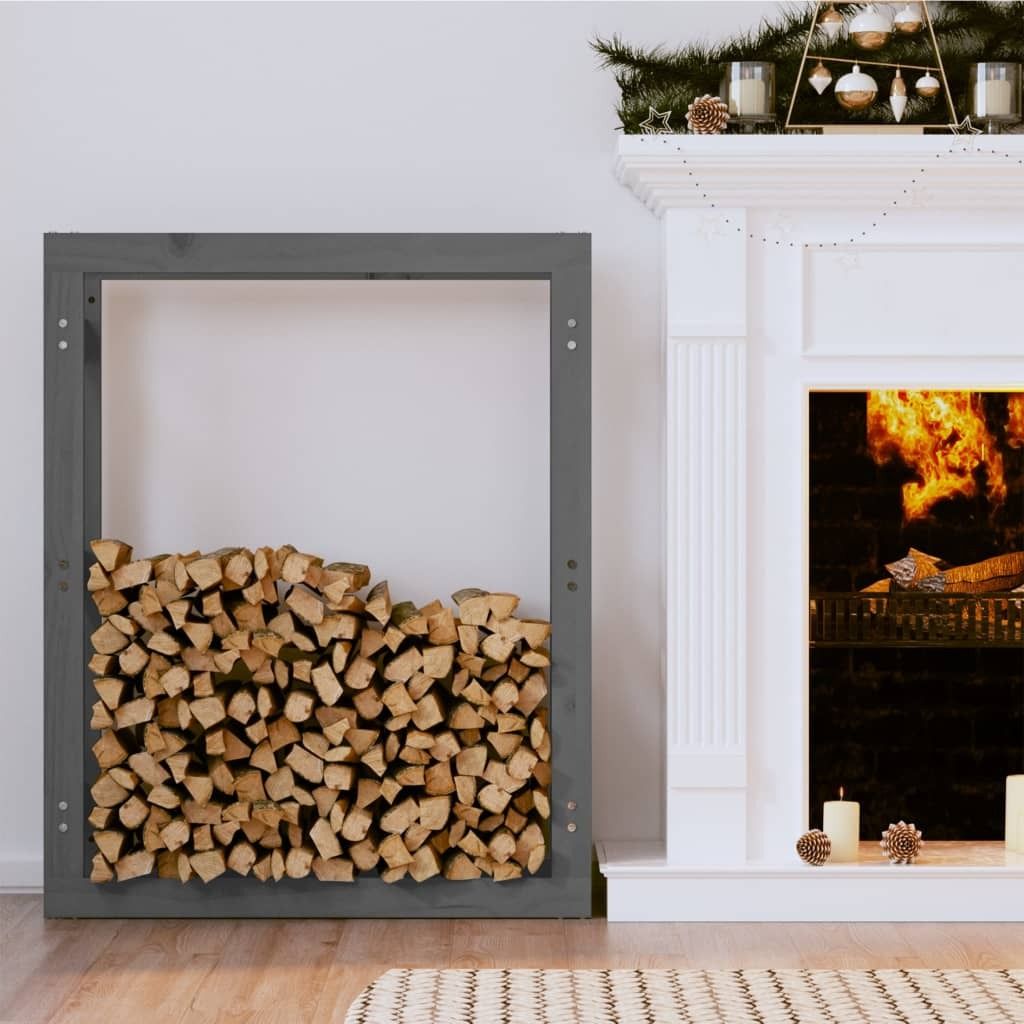 The Living Store Kaminholzregal Grau 80x25x100 cm Massivholz Kiefer