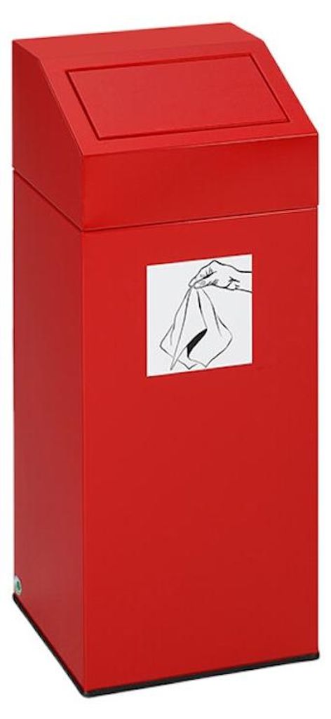 Selbstlöschender Wertstoffsammler "Putztücher" | 82 Liter, HxBxT 89x38x38cm | Verzinkter Stahl | Rot