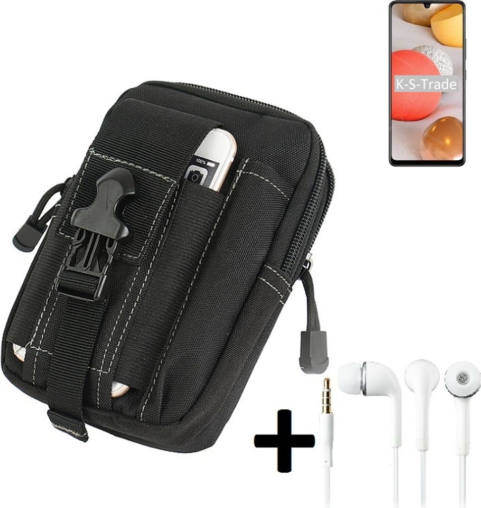 K-S-Trade Gürteltache + Kopfhörer kompatibel mit Samsung Galaxy M42 5G Gürtel Tasche Holster Schutz Hülle Handy Hülle schwarz inkl. Extrafächer