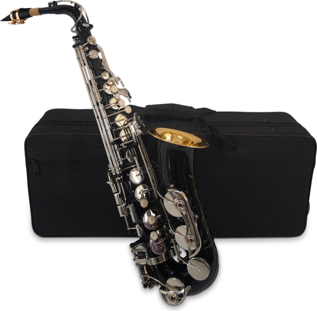 Schwarzes Eb-Altsaxophon, Saxophon-Messingkorpus, weiße Produktbild 