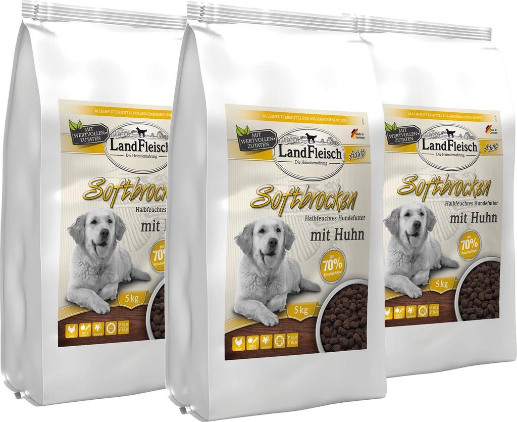 Landfleisch Dog Softbrocken mit Huhn 3 x 5 kg