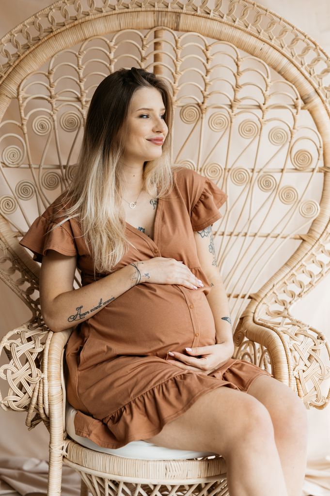 DOLCE SONNO Stillnachthemd Damen Kurzarm Baumwolle Mutterschaft Nachthemd Umstandskleid Umstandsnachthemd für Schwangere oder Stille - ARICA CARAM...