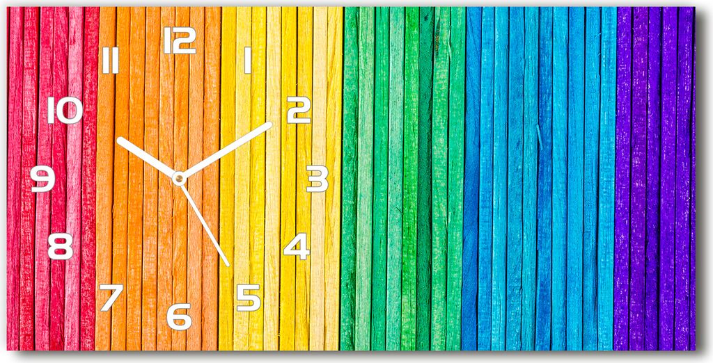 Wanduhr aus Glas – 60x30 cm - Glasbild - Glasuhr - Gehärtetes Glas - weisse-zeiger - farbige Streifen