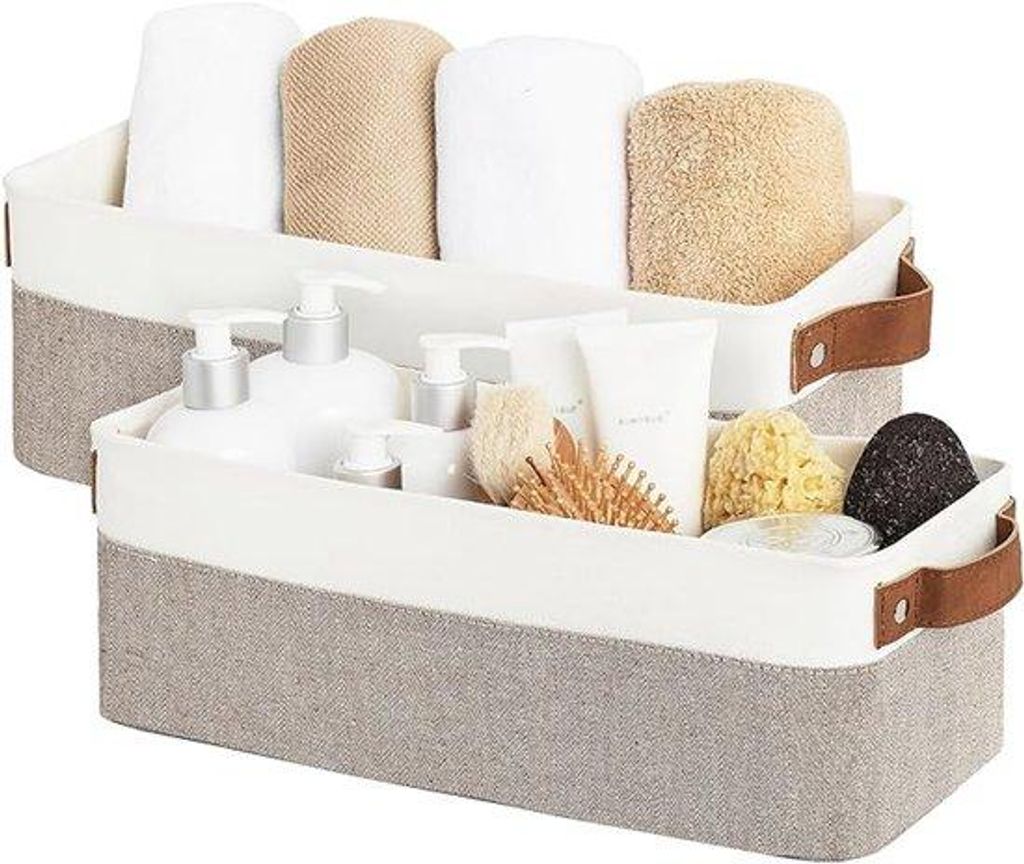 Opvouwbare Stoffächer 2er-Pack – Kleine Stofffächer mit Griffen – Lange Fächer für Bretter und Schränke – Braun/Weiß