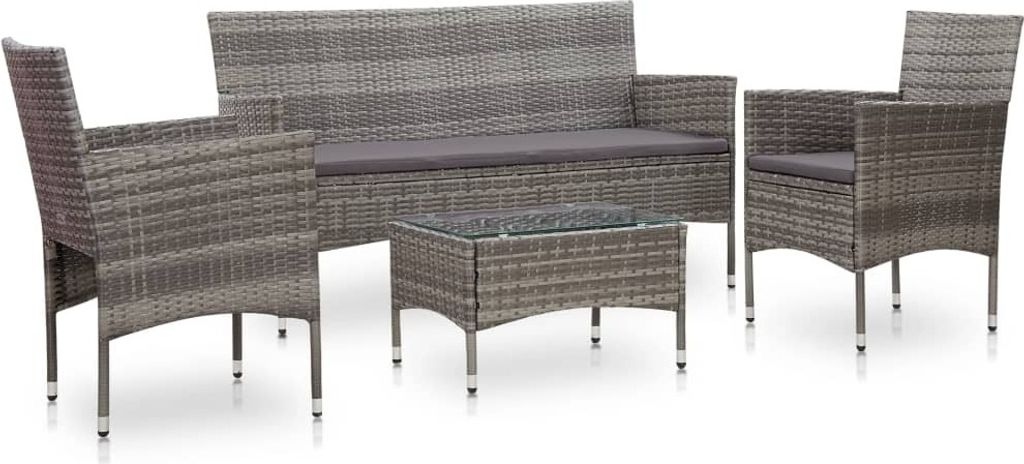 "Rabatt" 4-tlg. Garten-Lounge-Set - Wetterfestes Sitzgruppe - für 3 Personen - mit Auflagen Poly Rattan Grau - Lounge-Dining set CC20020