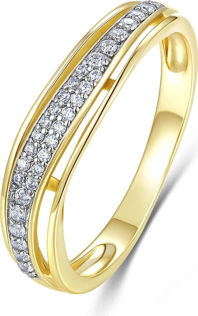 9NB-1664-54 - New Bling - Zilveren Ring met Zirkonia - Goudkleurig - Maat 54