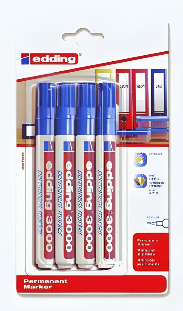 edding 3000 permanente stift, blauw (verpakking met 4 Productafbeelding 