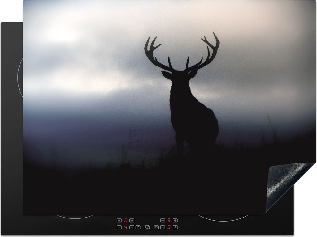 KitchenYeah Herdabdeckplatte Hirsch - Scherenschnitt - Nebel , 71x52cm, Küche Deko, Glaskeramikfeld Herdabdeckung, Abdeckplatte fùr Kochfeld