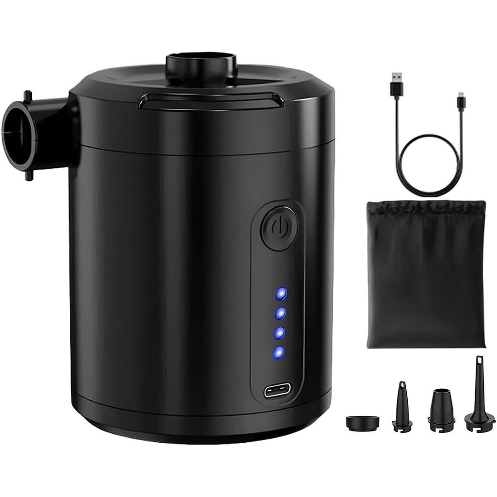 Elektrische Luftpumpe kabellos mit 5200 mAh Akku,2-in-1 Aufblasen & Ablassen, 4 Düsen, USB-C,Mini Pumpe für Luftmatratzen, Boote,Schwimmringe, Ca...