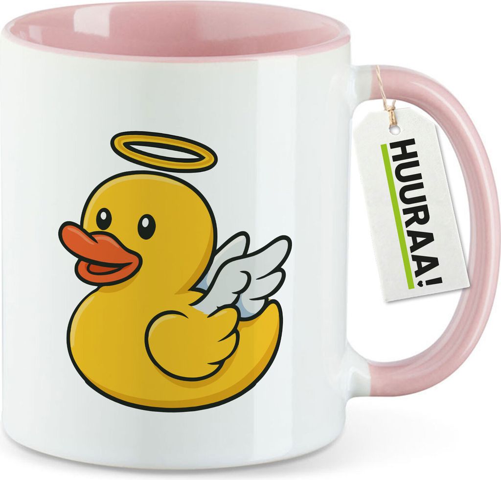 Huuraa Kaffeetasse Quietscheente Engel Gummiente Angel 330ml Rosa Keramik Kaffeebecher Geschenkidee