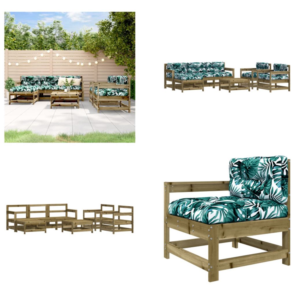 vidaXL 7 tlg. Garten Lounge Set mit Kissen Imprägniertes Kiefernholz - Garten Lounge Set - Garten Lounge Sets - Lounge Set - Outdoor Lounge Set