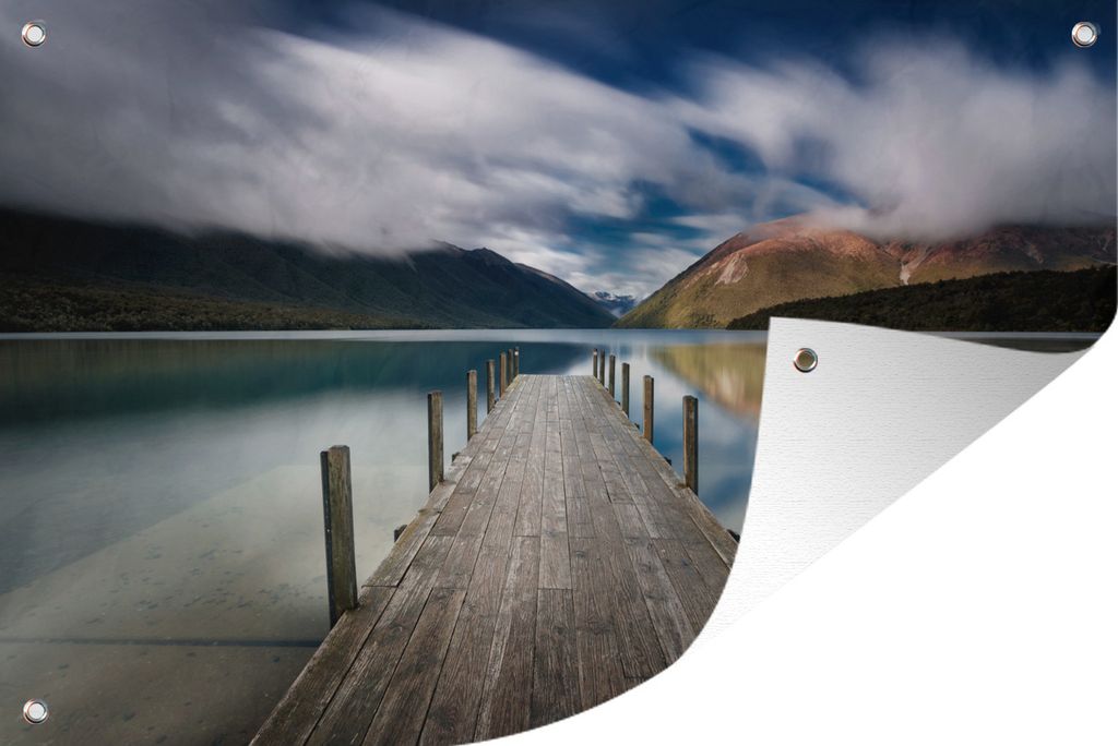MuchoWow 60x40 cm Outdoor-Poster Gartendeko Sichtschutz Garten Poster für den Garten Bootssteg im Nelson Lakes National Park auf der SüSteckan...