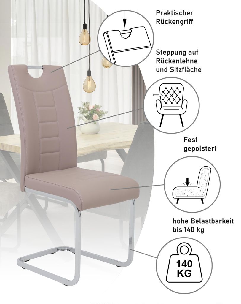 Freischwinger Stuhl RUBY Cappuccino 4er Set