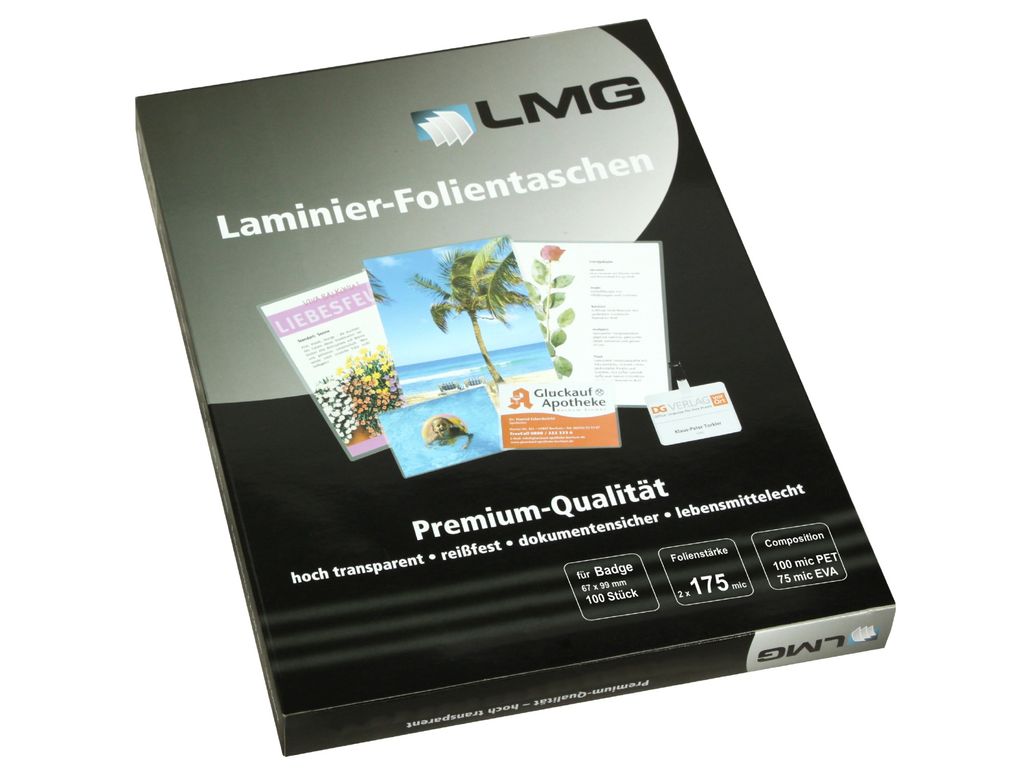 LMG LMGBA-175 Laminierfolien Badge, 67 x 99 mm, 2 x 175 mic, 100 Stück