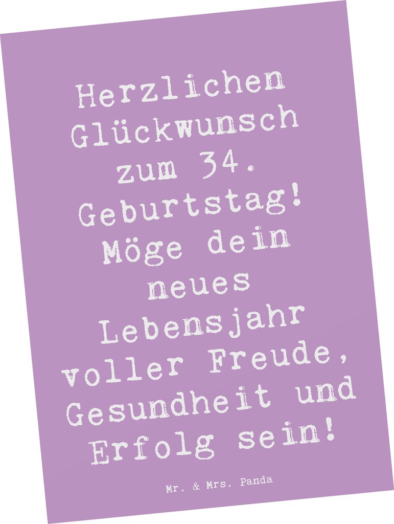 Mr. & Mrs. Panda Postkarte Spruch 34. Geburtstag - Lavendeltraum - Geschenk, Freude, Postkarten, Erfolg, Ideen, Grußkarte, unvergesslich, Happy Bi...