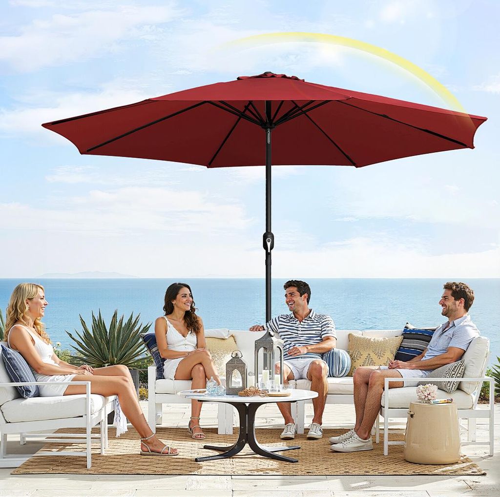 Izrielar Sonnenschirm Ø350cm, Gartenschirm, ohne knickbar, Schirmtuch mit PA-Beschichtung, UV-Schutz bis UPF 50+, ohne Ständer, Rot