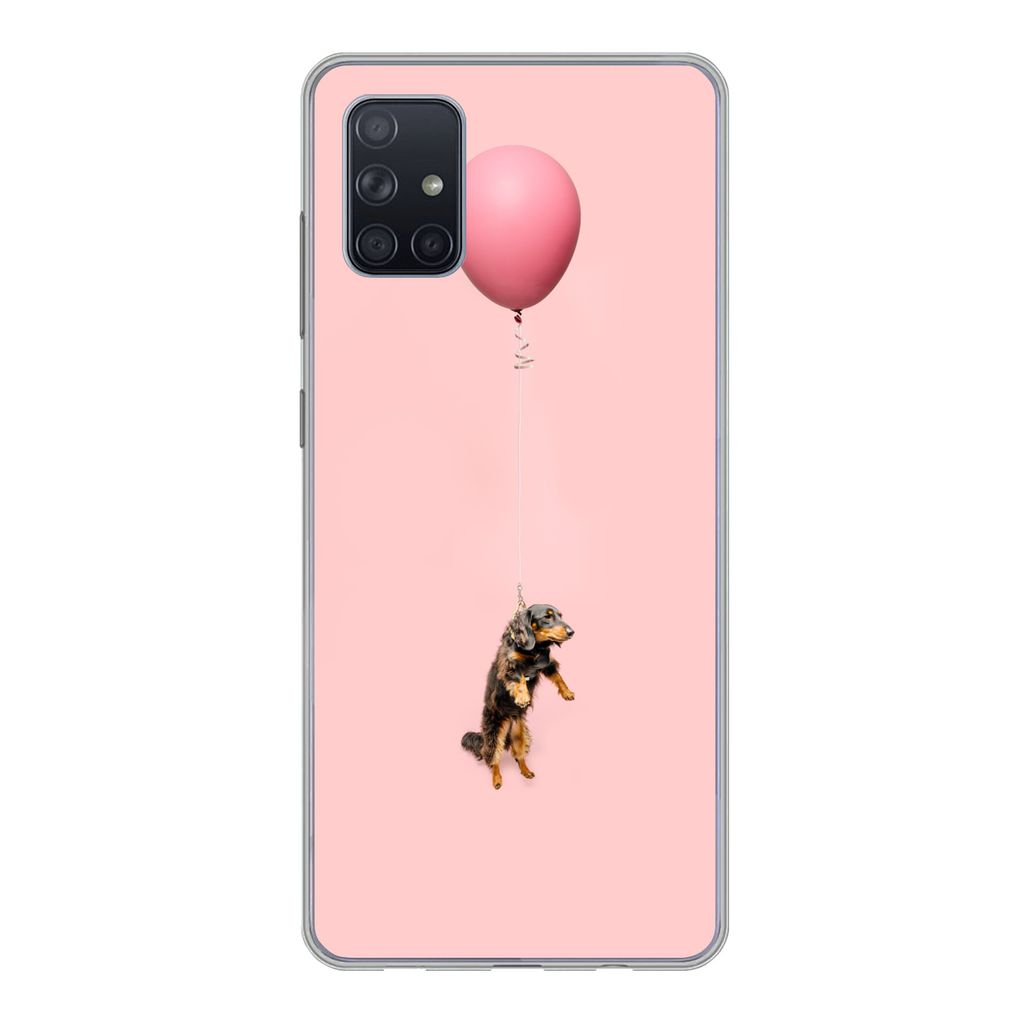 MuchoWow Handyhülle Schutzhülle Hülle für Samsung Galaxy A71 Dackel schwebt durch einen Ballon nach oben Silikon Softcase Handy Hülle - Kart...